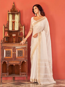 Tikhi Imli - Ready To Wear Off White Color Organza Silk Woven Saree with Unstitched Blouse