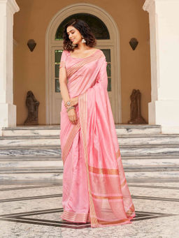 Tikhi Imli - Ready To Wear Pink Color Polycotton Saree with Unstitched Blouse