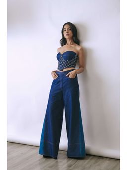 BABITA M - Women'S Denim Embroidered Indigo Corset with Pant