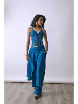 BABITA M - Women'S Denim Embroidered Blue Corset with Pant