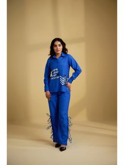 SAKSHI G CHAWLA - Geo Panther Blue Cotton Printed Shirt