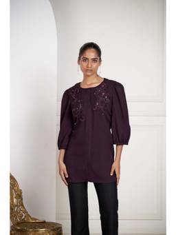 SAKSHI G CHAWLA - Ruth Purple Cotton Embellished Shirt