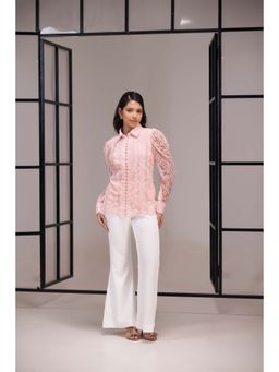 SAKSHI G CHAWLA - Celia Peach Lace Work Shirt