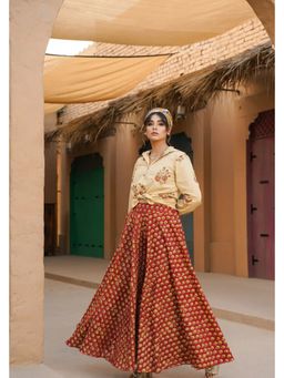 Keva Clothing - Women's Beige Floral Printed Shirt And Palazzo
