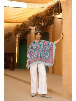 Keva Clothing - Women's Blue Floral Printed Sama Kaftan And Pant