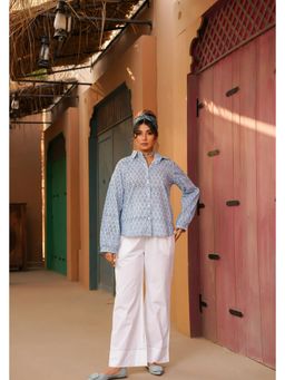 Keva Clothing - Women's Blue Cotton Printed Nayra Shirt And Pant