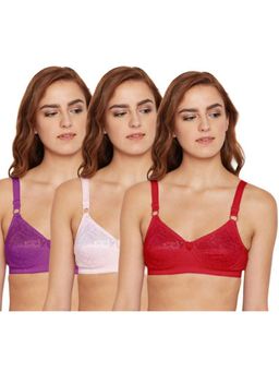Bodycare - Pack of 3 B-C-D Cup Bra In Pink-Red & Wine Colour