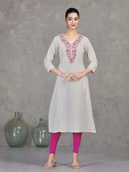 Cotton Culture - Off White Embroidered V-Neck Kurta