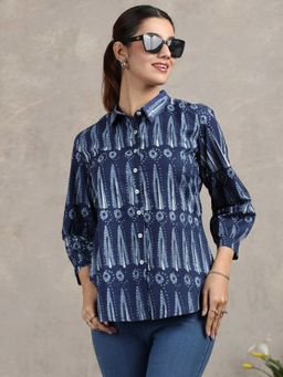 Cotton Culture - Indigo Printed Collar Neck Tunic