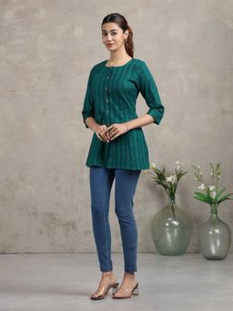 Cotton Culture - Green Stripes Round Neck Tunic