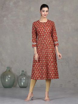 Cotton Culture - Rust Printed Round Neck Kurta