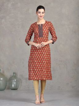 Cotton Culture - Rust Printed Round Neck Kurta