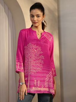 Libas - Pink Printed V-Neck Kurti
