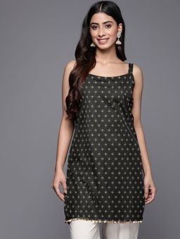 Ahalyaa - Black Printed Shoulder Straps Kurti