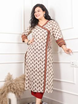 DESI SANDOOK - Beige Printed V-Neck Kurta