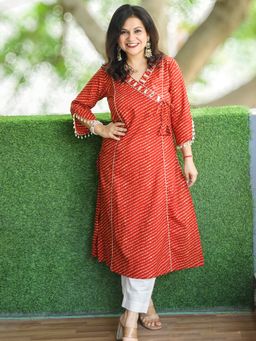 DESI SANDOOK - Red Printed Round Neck Kurta