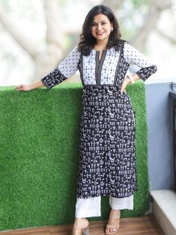 DESI SANDOOK - Black Printed Round Neck Kurta