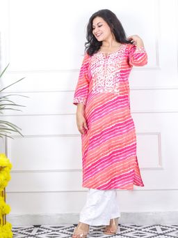 DESI SANDOOK - Pink Printed Round Neck Kurta
