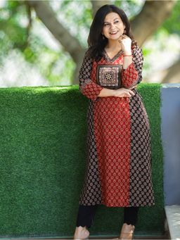 DESI SANDOOK - Black Printed V-Neck Kurta