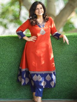 DESI SANDOOK - Rust Printed V-Neck Anarkali Kurta