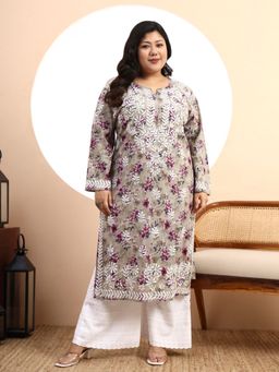 SYRISH - Grey Embroidered Round Neck Kurta