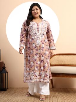 SYRISH - Brown Embroidered Round Neck Kurta