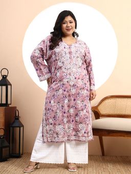 SYRISH - Mauve Embroidered Round Neck Kurta