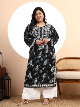 SYRISH - Black Embroidered Round Neck Kurta