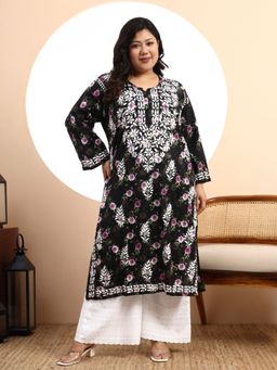 SYRISH - Purple Embroidered Round Neck Kurta