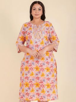 ARAMYA - Pink Floral Round Neck Kurta