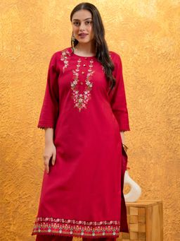 ARAMYA - Red Printed Round Neck Kurta