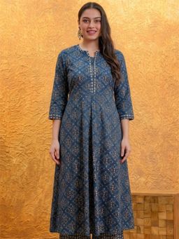 ARAMYA - Indigo Printed Round Neck Anarkali Kurta
