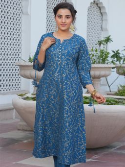 ARAMYA - Blue Printed Round Neck Kurta
