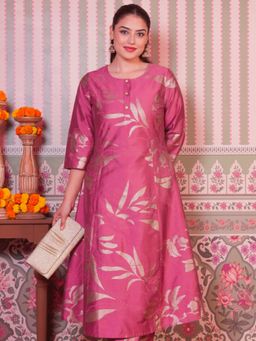 ARAMYA - Pink Printed Round Neck Kurta