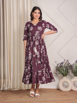 ARAMYA - Purple Floral V-Neck Dress