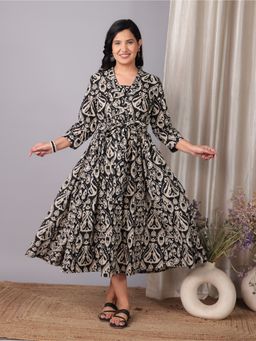 ARAMYA - Black Printed V-Neck Dress