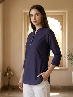 Bonjour - Blue Paisley Mandarin Neck Tunic
