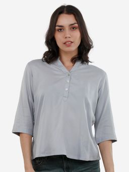 Bonjour - Silver Solid/Plain Mandarin Neck Tunic