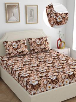 Home Ecstasy - Cotton Bedsheet with Pillow Covers Brown (King)