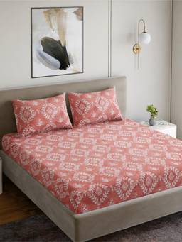Dreamscape - Cotton Bedsheet with Pillow Covers Coral (Double)