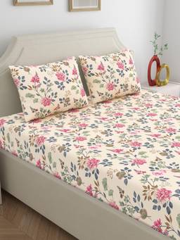 Dreamscape - Cotton Bedsheet with Pillow Covers Pink (Double)