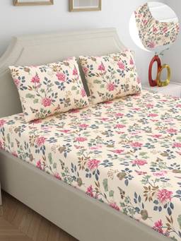 Dreamscape - Cotton Bedsheet with Pillow Covers Pink (King)