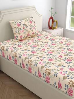 Dreamscape - Cotton Bedsheet With Pillow Cover Pink (Single)