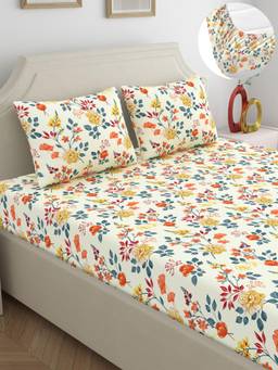 Dreamscape - Cotton Bedsheet with Pillow Covers Cream (King)