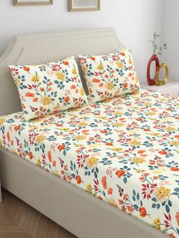 Dreamscape - Cotton Bedsheet with Pillow Covers Cream (King)