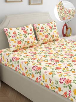 Dreamscape - Cotton Bedsheet with Pillow Covers Beige (King)