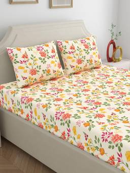 Dreamscape - Cotton Bedsheet with Pillow Covers Beige (King)