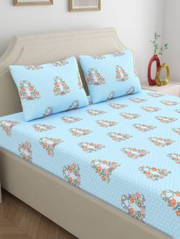 Dreamscape - Cotton Bedsheet with Pillow Covers Blue (Double)