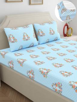 Dreamscape - Cotton Bedsheet with Pillow Covers Blue (King)
