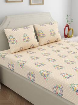 Dreamscape - Cotton Bedsheet with Pillow Covers Beige (Double)